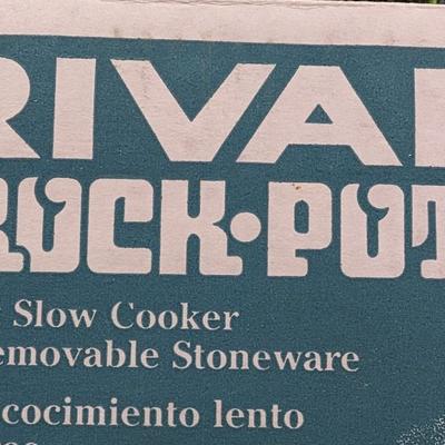Vintage Rival Crockpot Blue 5 Quart Slow Cooker With Removeable Stoneware Clear Plastic Lid