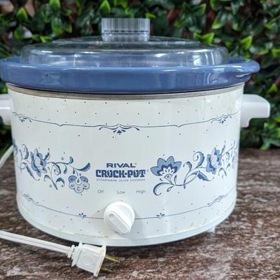 Vintage Rival Crockpot Blue 5 Quart Slow Cooker With Removeable Stoneware Clear Plastic Lid