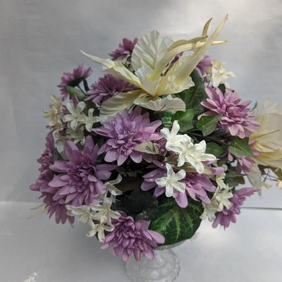 Artificial Floral Arrangement With Glass Vase