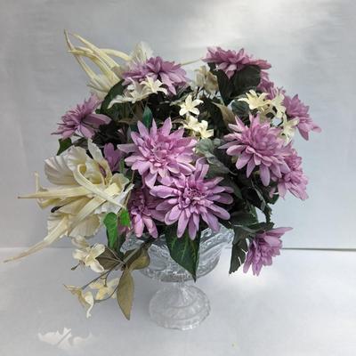 Artificial Floral Arrangement With Glass Vase