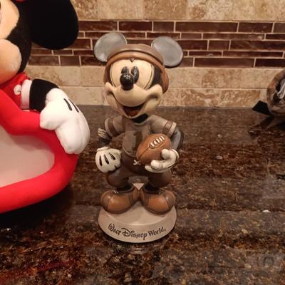 DISNEY MICKEY MOUSE BOBBLEHEAD, MINNIE MOUSE PLUSH WITH HEART FRAME AND CERAMIC MICKEY FIGURINE