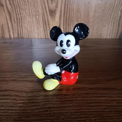 DISNEY MICKEY MOUSE BOBBLEHEAD, MINNIE MOUSE PLUSH WITH HEART FRAME AND CERAMIC MICKEY FIGURINE