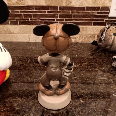 DISNEY MICKEY MOUSE BOBBLEHEAD, MINNIE MOUSE PLUSH WITH HEART FRAME AND CERAMIC MICKEY FIGURINE