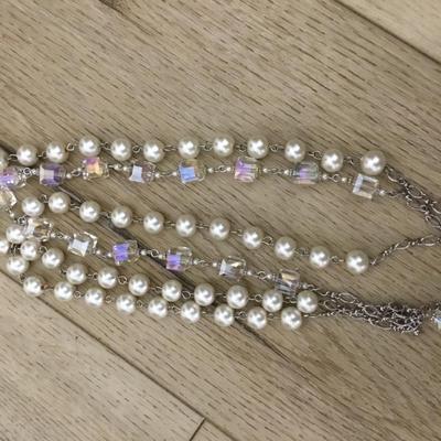 Beautiful Crystals with faux pearls Silver tone chain necklace