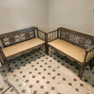 2 Wood & Metal Benches 44x18x30