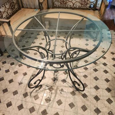 Round Glass Top Table on Metal Base 42" Diameter Glass top