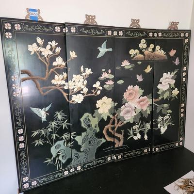 4 piece Asian Wall Hanging Decor Black lacquer 12"x36" each