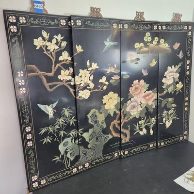 4 piece Asian Wall Hanging Decor Black lacquer 12"x36" each