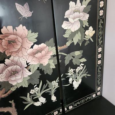 4 piece Asian Wall Hanging Decor Black lacquer 12"x36" each
