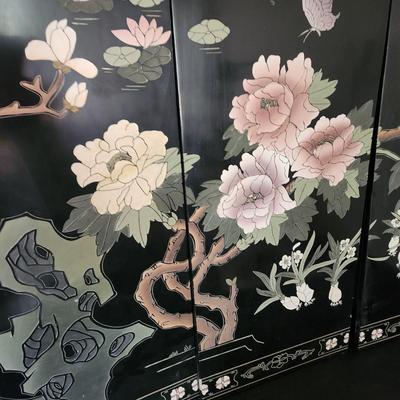 4 piece Asian Wall Hanging Decor Black lacquer 12"x36" each
