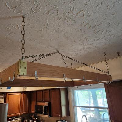 Wood Hanging Pots and Pans Ceiling Rack w Hooks 48" x26"
