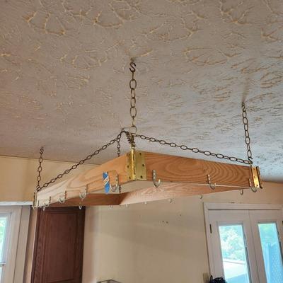 Wood Hanging Pots and Pans Ceiling Rack w Hooks 48" x26"