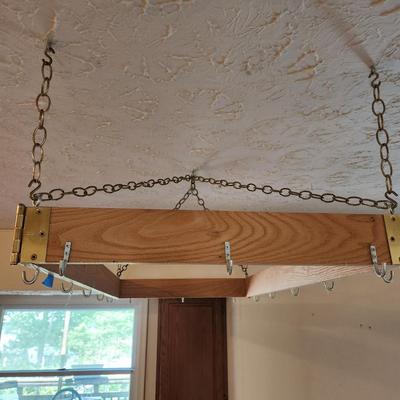 Wood Hanging Pots and Pans Ceiling Rack w Hooks 48" x26"