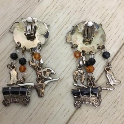 Southwestern enamel and charm Dingle clip on earrings