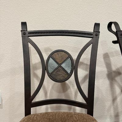 ROUND GLASS TOP, METAL BASE DINETTE SET W/SLATE INLAYS