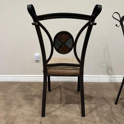 ROUND GLASS TOP, METAL BASE DINETTE SET W/SLATE INLAYS