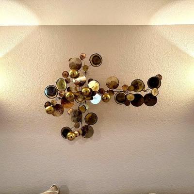 CURTIS JERE MID-CENTURY BRASS RAINDROPS WALL SCULPTURE