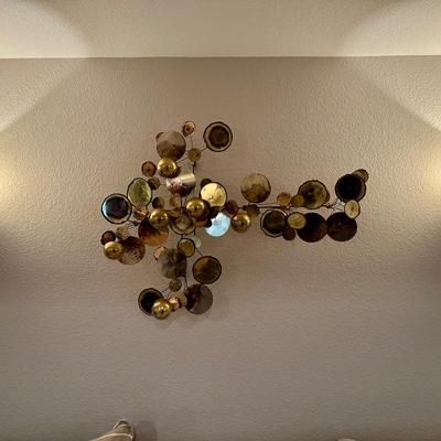 CURTIS JERE MID-CENTURY BRASS RAINDROPS WALL SCULPTURE