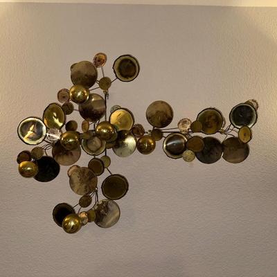 CURTIS JERE MID-CENTURY BRASS RAINDROPS WALL SCULPTURE