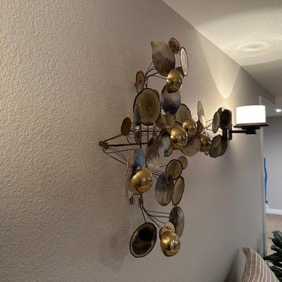 CURTIS JERE MID-CENTURY BRASS RAINDROPS WALL SCULPTURE