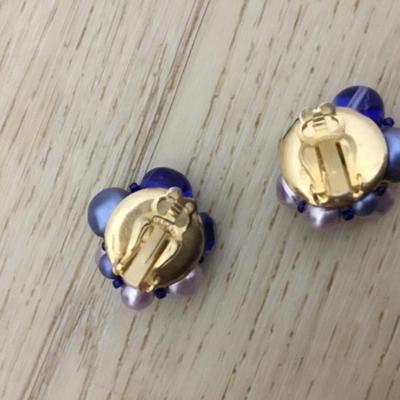 Vintage blue glass bead made in Japan clip on earrings