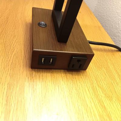 SOLID WOOD NIGHT STAND WITH CABINET PLUS METAL BASE LAMP W/OUTLETS