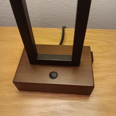 SOLID WOOD NIGHT STAND WITH CABINET PLUS METAL BASE LAMP W/OUTLETS