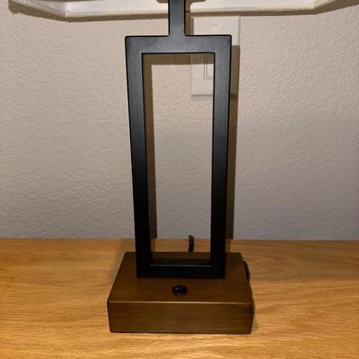SOLID WOOD NIGHT STAND WITH CABINET PLUS METAL BASE LAMP W/OUTLETS