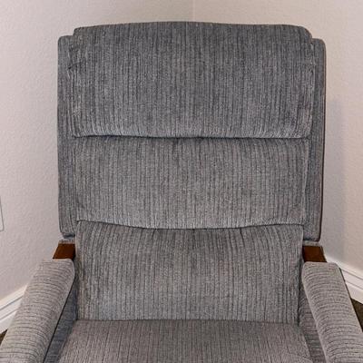 STEEL BLUE RECLINER WITH WOOD ACCENTS