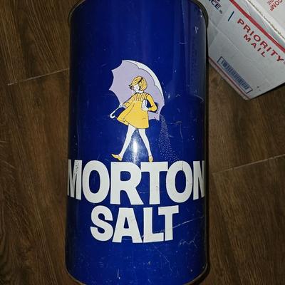 Vintage Morton Salt Tin Trash Can