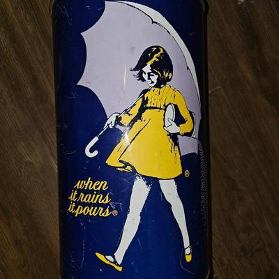 Vintage Morton Salt Tin Trash Can