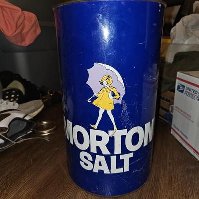 Vintage Morton Salt Tin Trash Can
