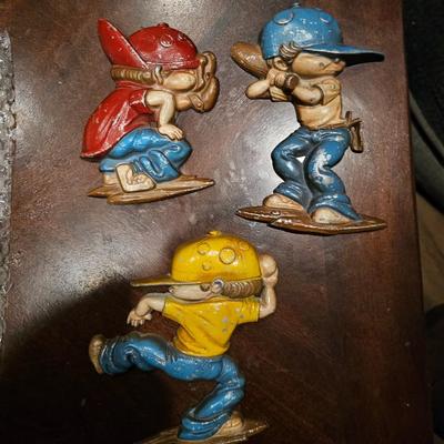 Vintage 70s Sexton Metal Cast Iron Baseball Wall Hanging Decor Art Lot