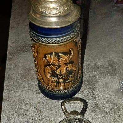 Vintage Germany Original Gerzit Gerz Lidded Beer Stein and Limited Edition Bottle Opener
