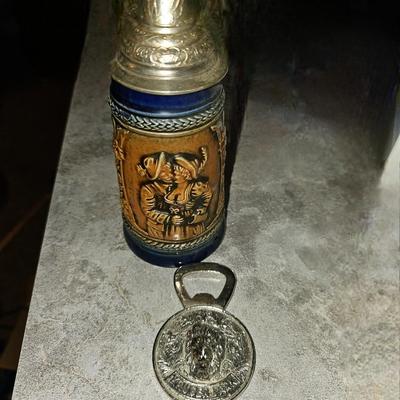 Vintage Germany Original Gerzit Gerz Lidded Beer Stein and Limited Edition Bottle Opener