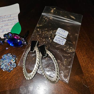 Designer Jewelry THELMA DEUTSCH Swarovski AB Crystal, Navajo Black Onyx, Sterling Silver, Aurora Crystal