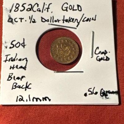1852 California Fractional Gold Token with Native American Octagon Bear Back
