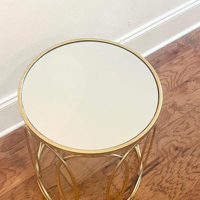Round Gold Metal Mirror Top Table