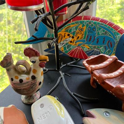 Decorative Animal Lot - Wood, Pottery, Metal