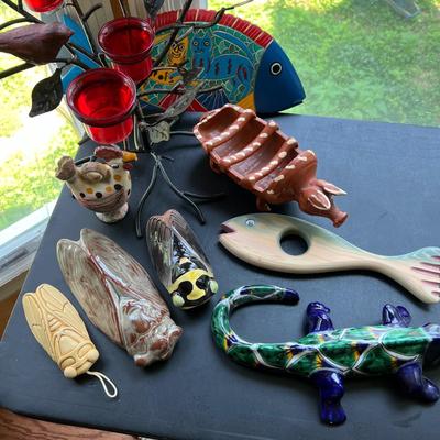 Decorative Animal Lot - Wood, Pottery, Metal