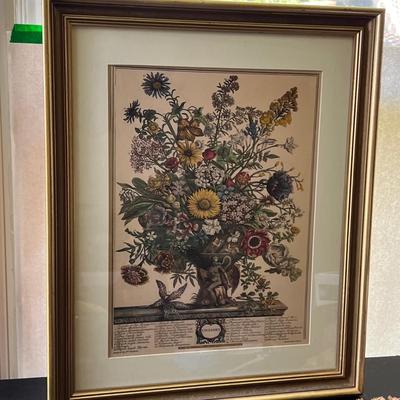 4 Robert Furber Floral Framed Prints - Feb., June, Sept., Nov.