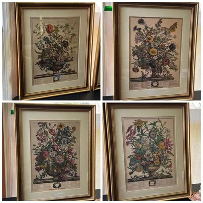 4 Robert Furber Floral Framed Prints - Feb., June, Sept., Nov.