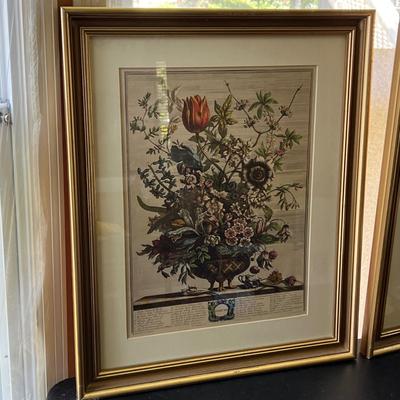 4 Robert Furber Floral Framed Prints - Feb., June, Sept., Nov.