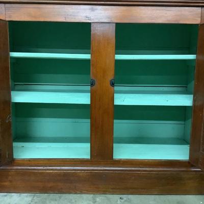1147 Antique Country Chestnut Stepback Cabinet w/ Victorian Handles (Latch)