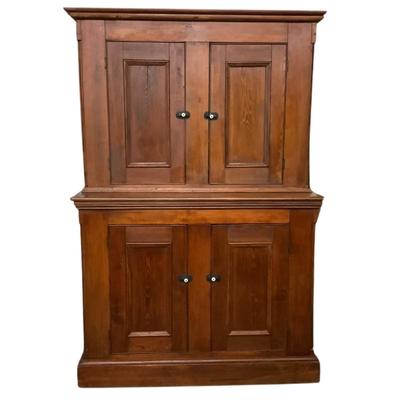 1147 Antique Country Chestnut Stepback Cabinet w/ Victorian Handles (Latch)