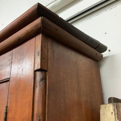 1147 Antique Country Chestnut Stepback Cabinet w/ Victorian Handles (Latch)