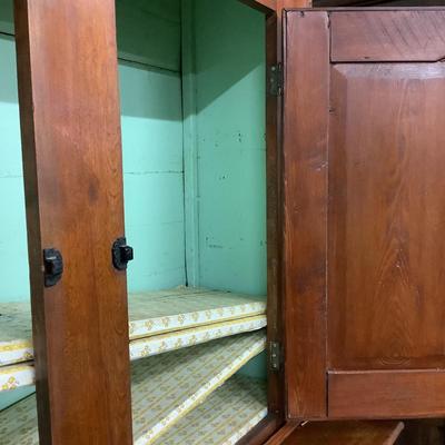 1147 Antique Country Chestnut Stepback Cabinet w/ Victorian Handles (Latch)