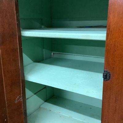 1147 Antique Country Chestnut Stepback Cabinet w/ Victorian Handles (Latch)