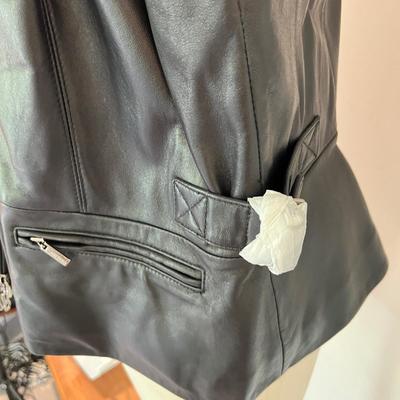 New Anne Klein Leather Moto Jacket Fox Fur Trim Hood XL Womens