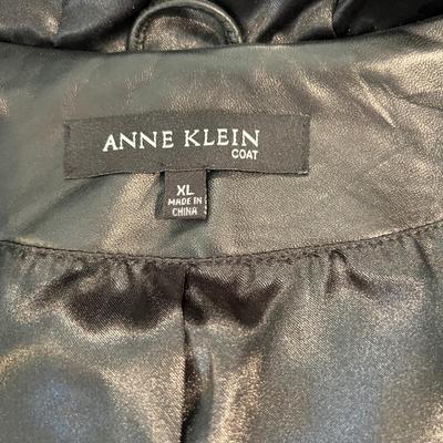 New Anne Klein Leather Moto Jacket Fox Fur Trim Hood XL Womens